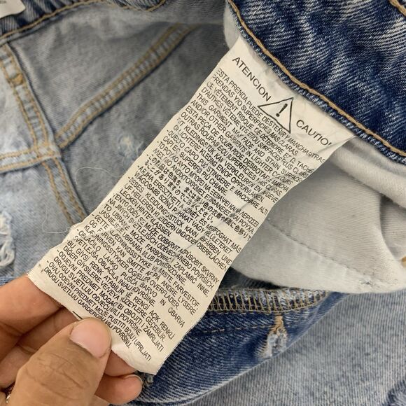 Zara Denim Shorts Button Fly Women 6 Light Blue Acid Wash Distressed Frayed Boho - Picture 8 of 9